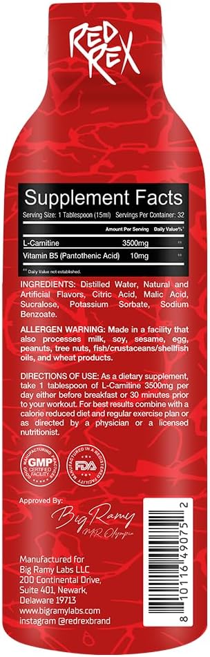Big Ramy Labs RED REX L-Carnitine 3500 Liquid Extreme Nutritions Big Ramy Labs RED REX L-Carnitine 3500 Liquid Extreme Nutritions